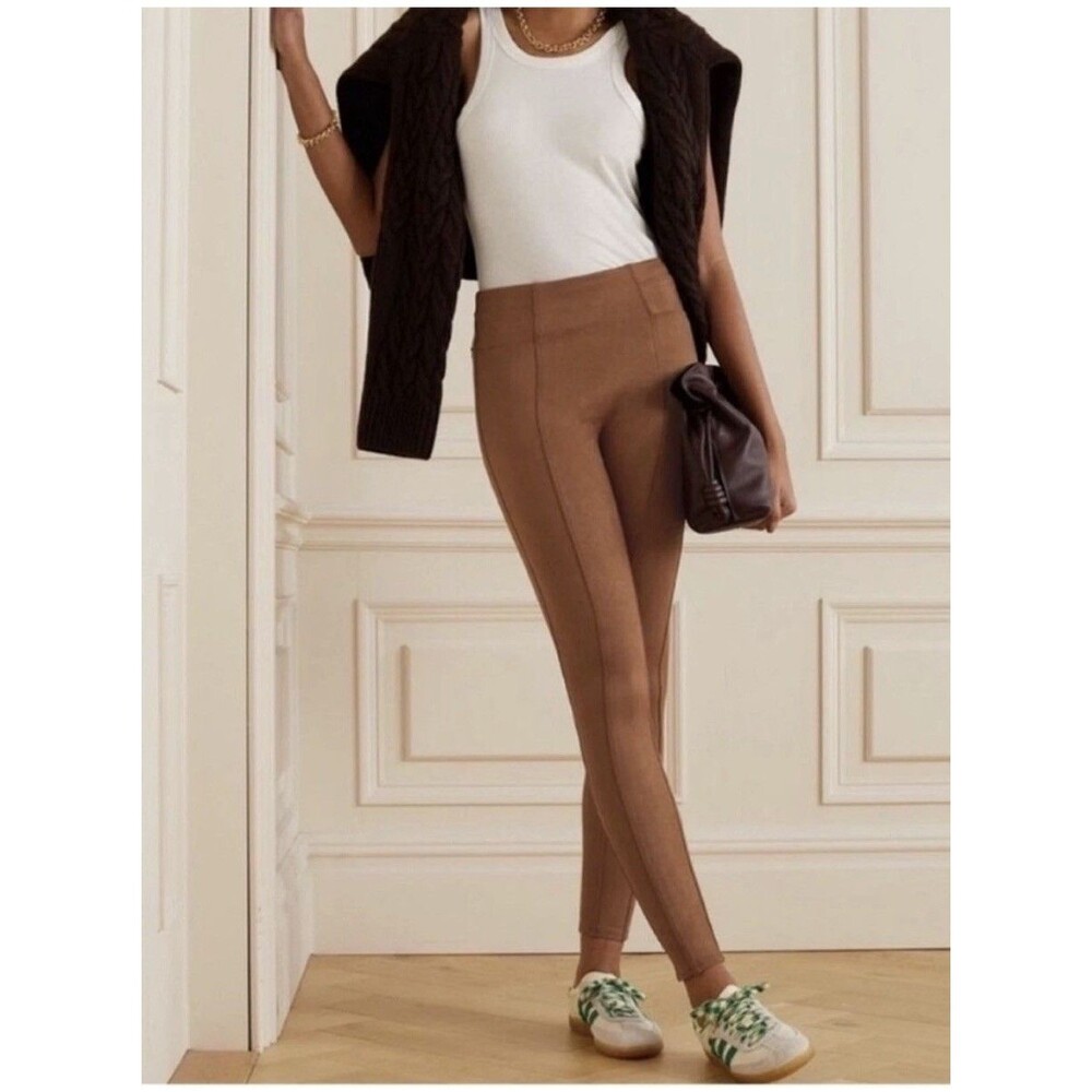 SPANX Faux Suede Leggings camel Brown Women's M Equestrian Stretch Slimming